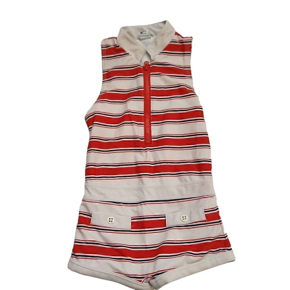 Janie and Jack Girls Size 4 Red White Black Striped Romper